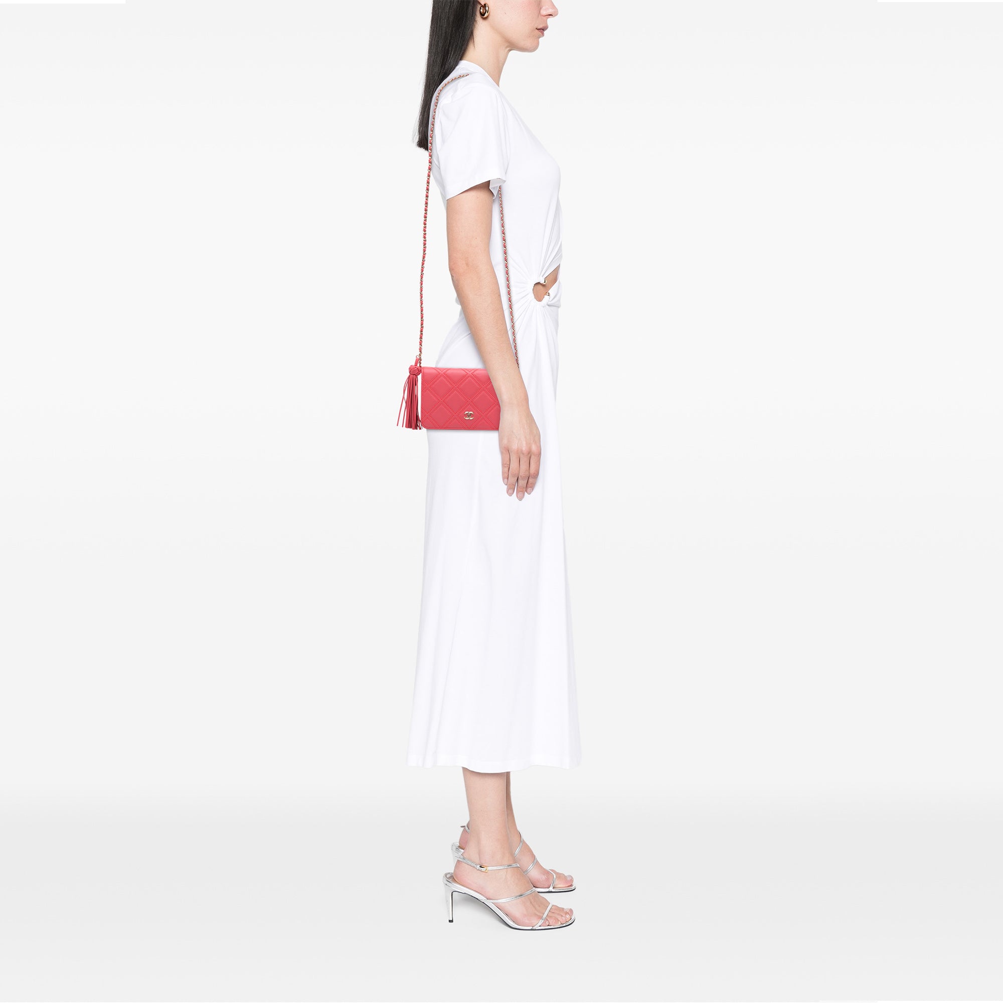 Chanel CC Quilted Lambskin Double Stitch Tassel Wallet On Chain