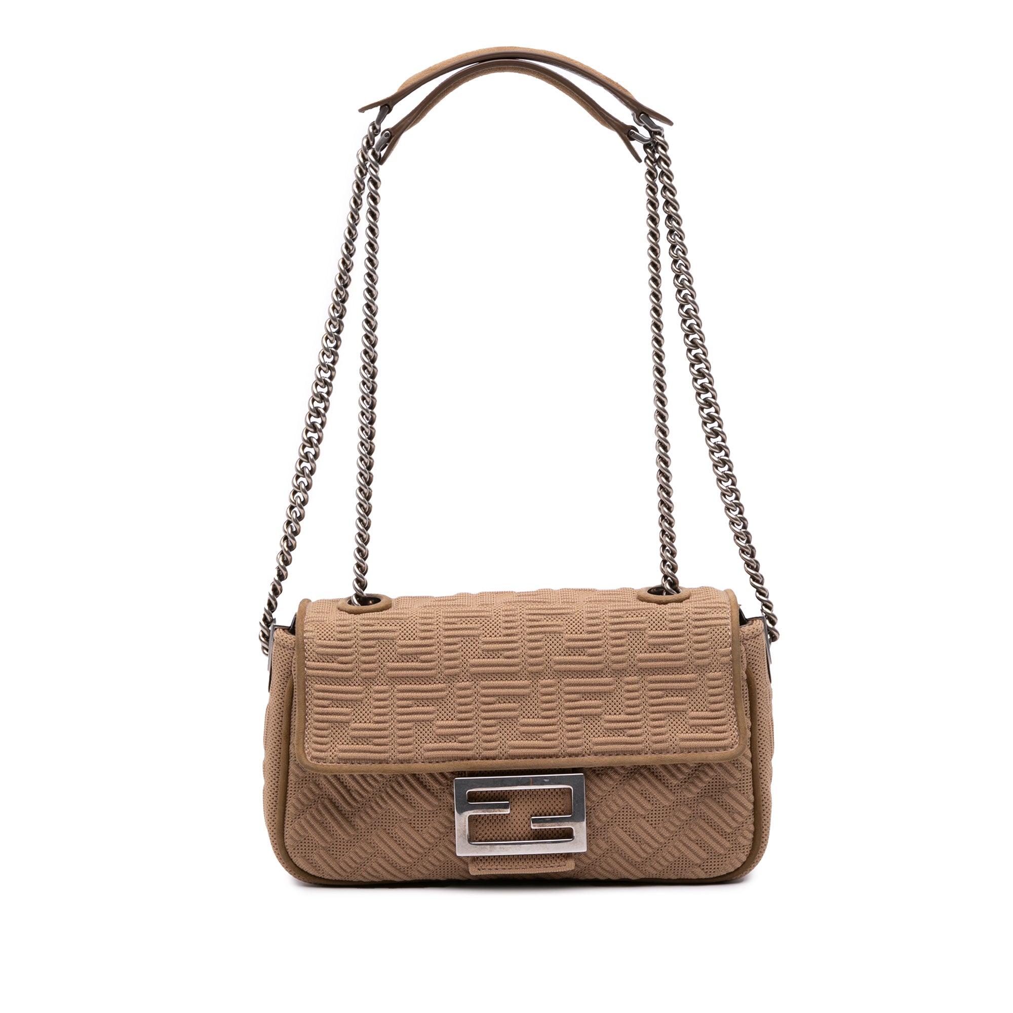 Fendi Zucca Embossed Technical Fabric Chain Midi Baguette