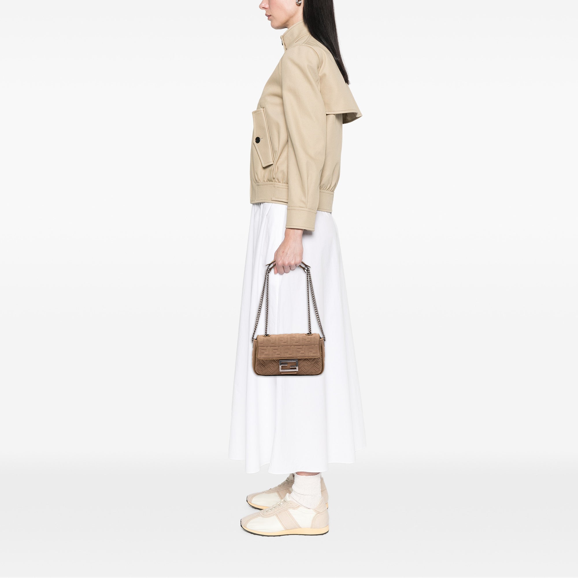 Fendi Zucca Embossed Technical Fabric Chain Midi Baguette