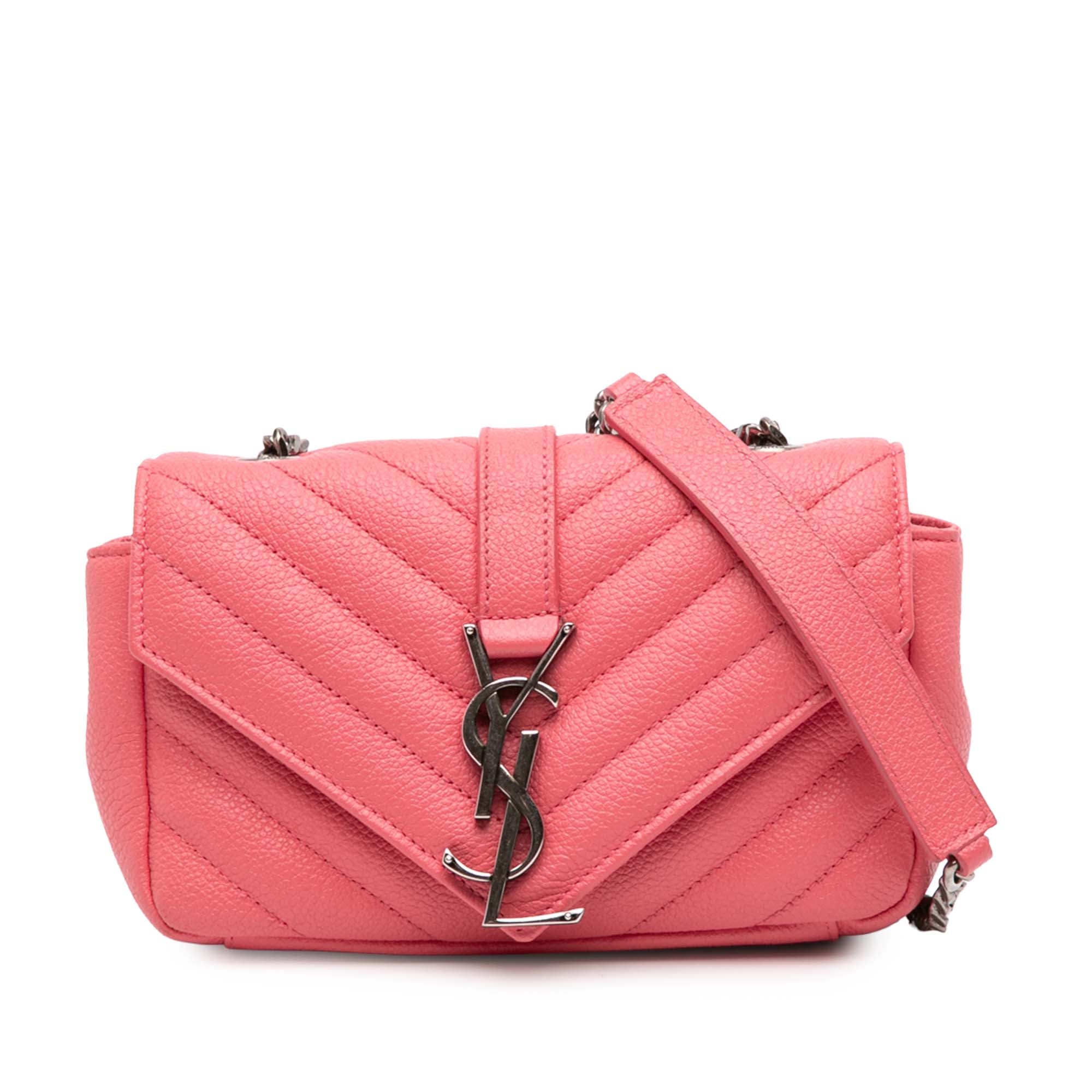 Saint Laurent Baby Grained Calfskin Chevron Classic Monogram Chain Bag