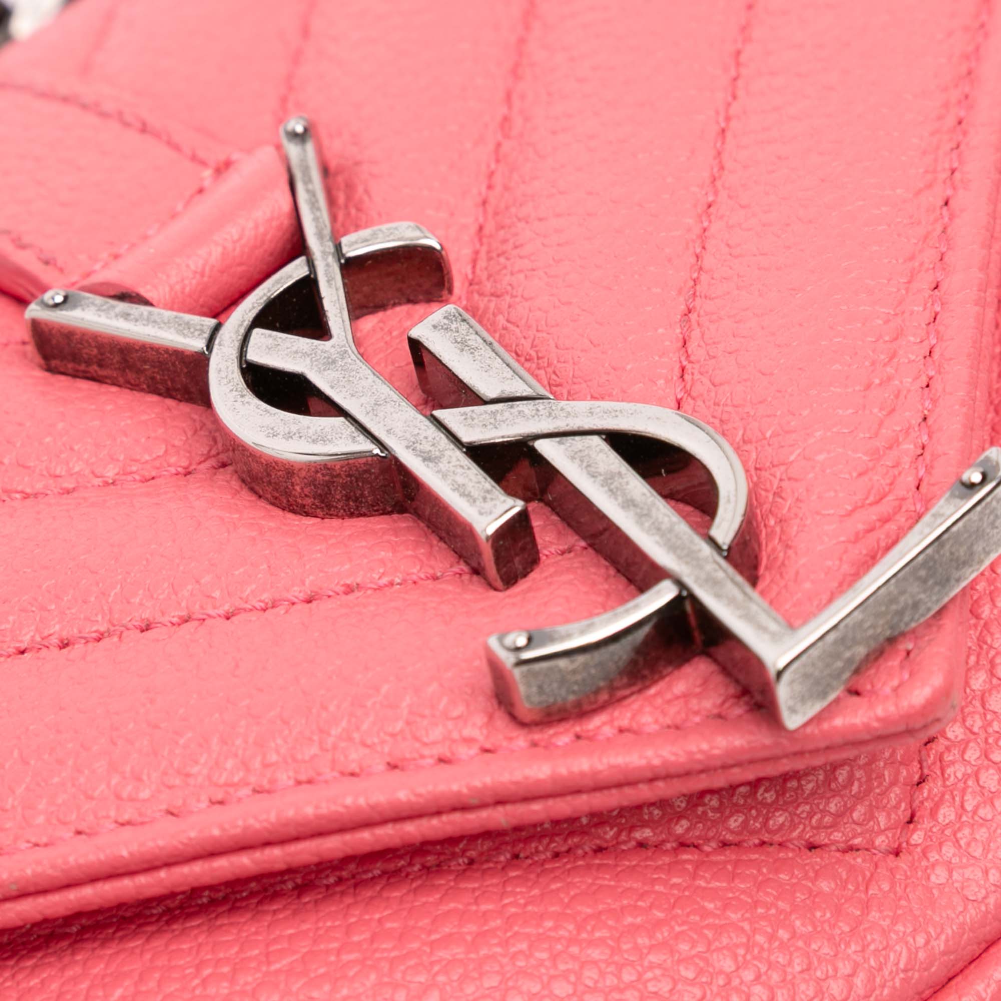 Saint Laurent Baby Grained Calfskin Chevron Classic Monogram Chain Bag