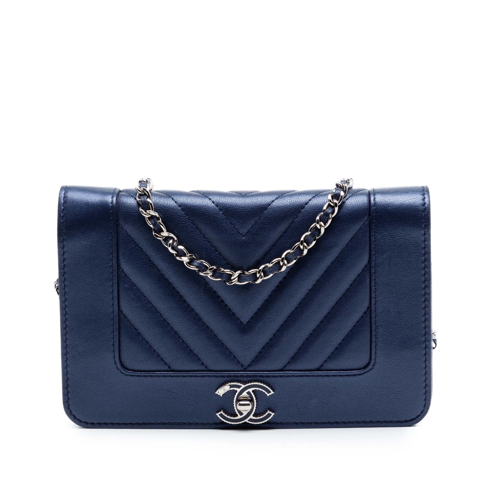 Chanel Chevron Sheepskin Mademoiselle Vintage Wallet On Chain