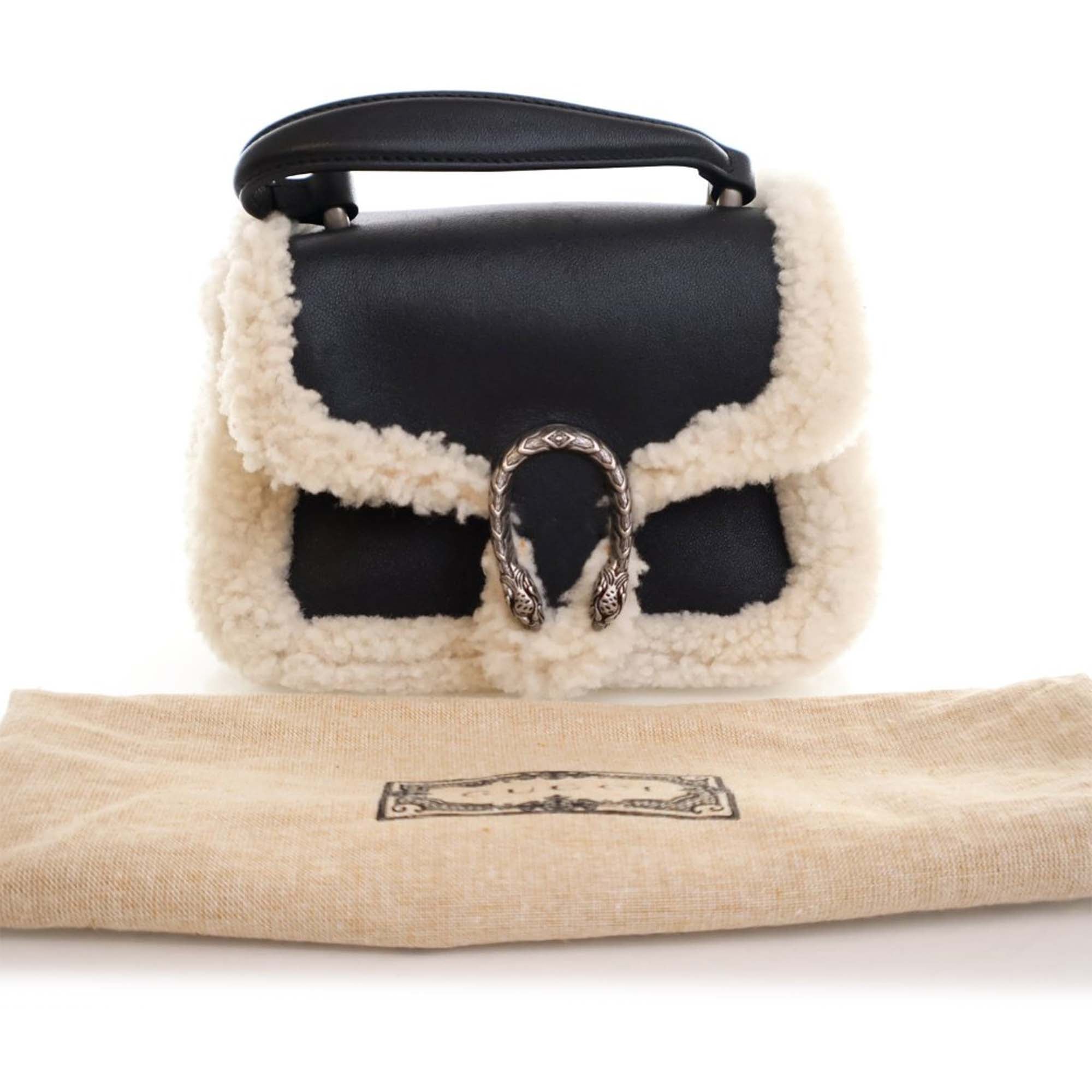 Gucci Mini Leather and Shearling Dionysus Top Handle Bag