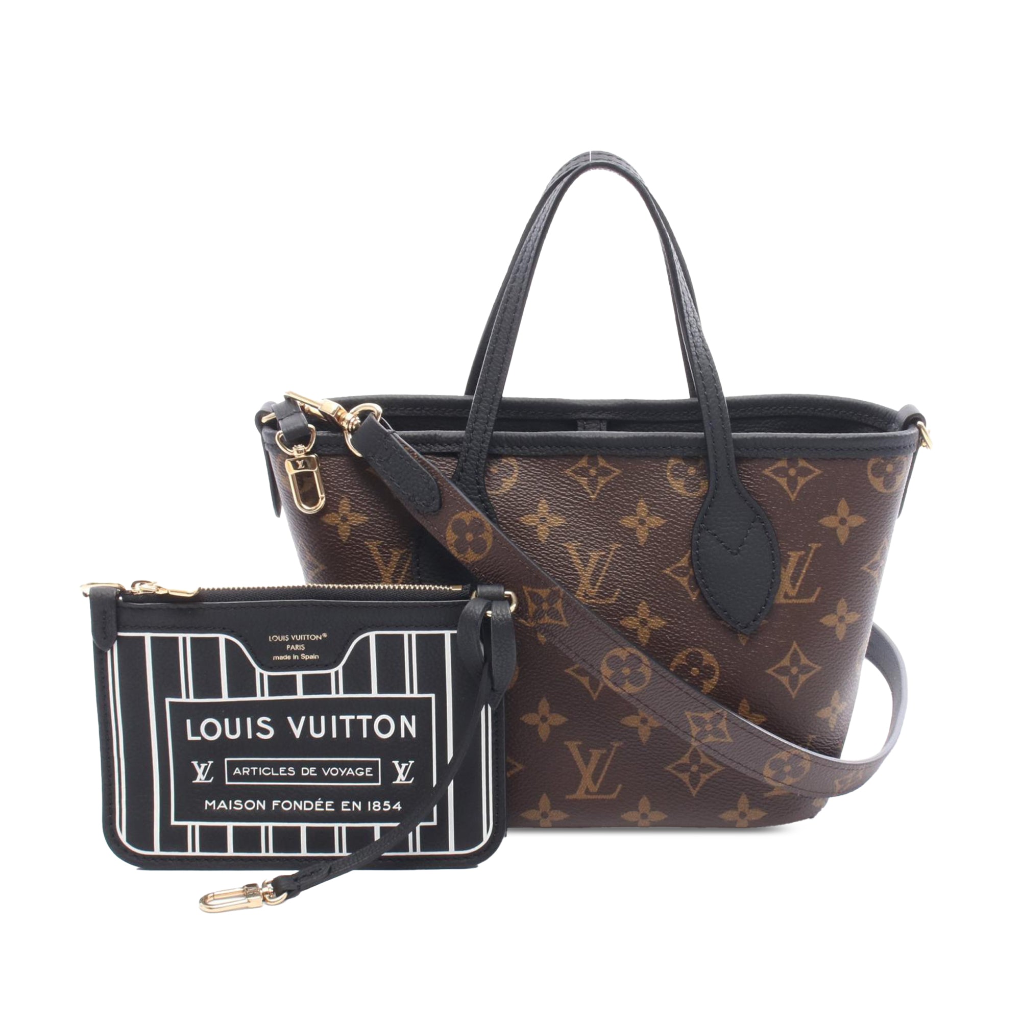 Louis Vuitton LOUIS VUITTON Neverfull Inside Out BB Tote Bag M12099 Monogram PVC coated canvas leather Brown Black Black Used Wome