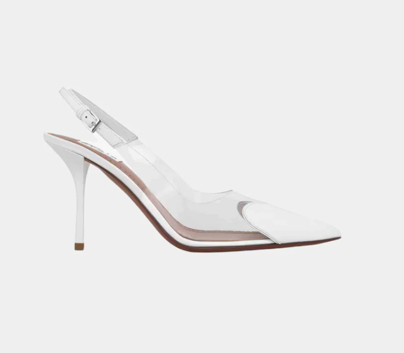 Alaïa Le Coeur Slingbacks In Patent Lambskin White