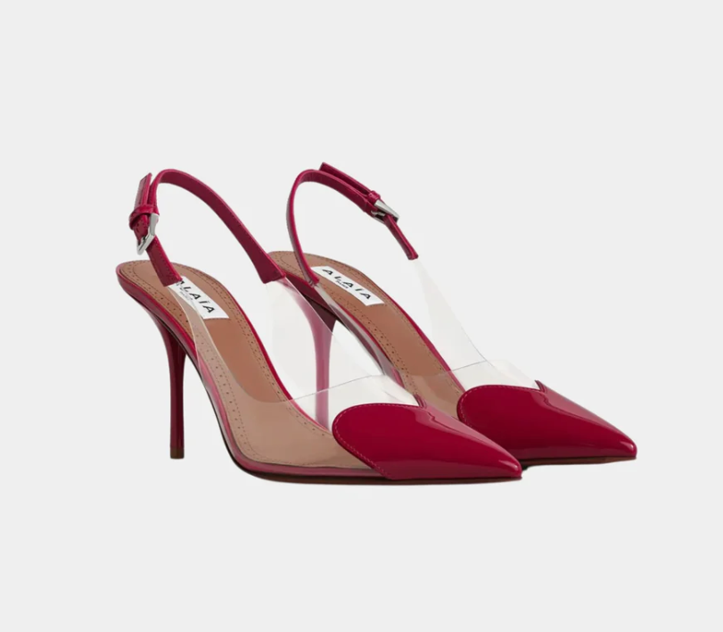 Alaïa Le Coeur Slingbacks In Patent Lambskin Raspberry