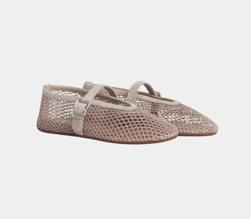 Alaïa Ballet Flats In Fishnet and Suede Goatskin Grege