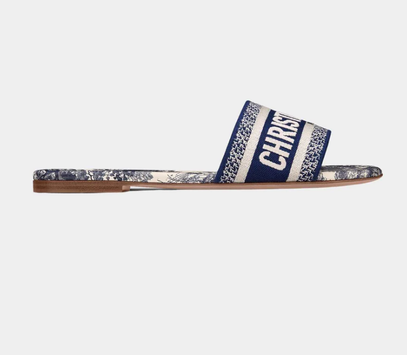 Dior Dway Slide in Vibrant Blue Embroidered Cotton