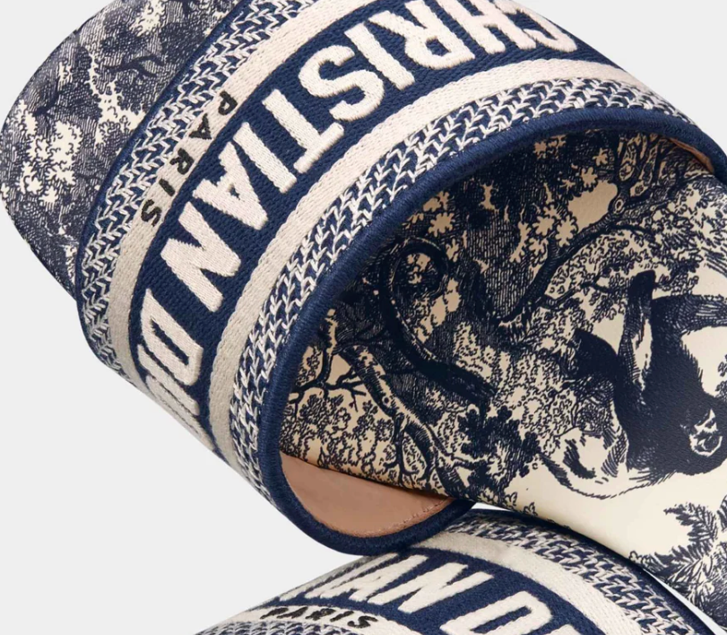 Dior Dway Slide in Vibrant Blue Embroidered Cotton