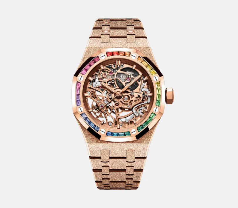 Audemars Piguet Royal Oak Frosted Gold Double Balance Wheel Openworked Rainbow Bezel (Pre Owned)
