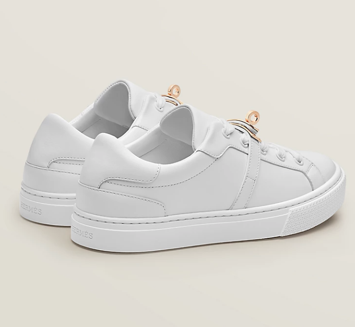 Hermès Day Sneaker Canvas & Calfskin Rose Gold Kelly Buckle Blanc