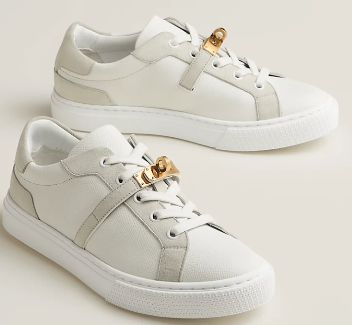 Hermès Day Sneaker Canvas & Calfskin Permabrass Kelly Buckle Blanc