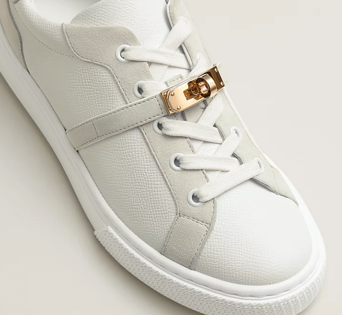 Hermès Day Sneaker Canvas & Calfskin Permabrass Kelly Buckle Blanc