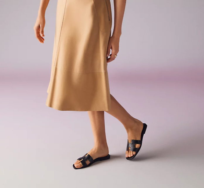 Hermès Oran Sandal Box Calfskin Noir