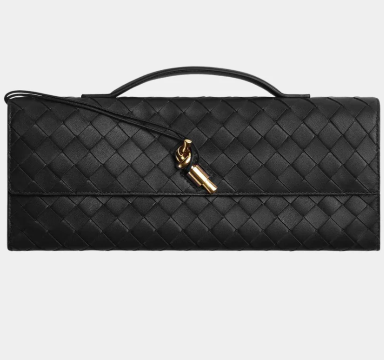 Bottega Veneta Andiamo Intrecciato Top Handle Clutch Black