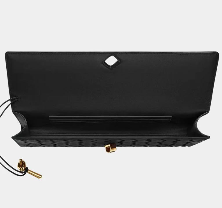 Bottega Veneta Andiamo Intrecciato Top Handle Clutch Black