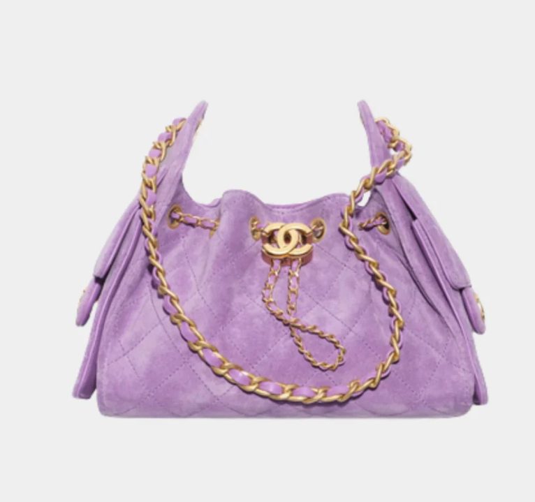 Chanel 25 Mini Handbag Purple Suede Calfskin
