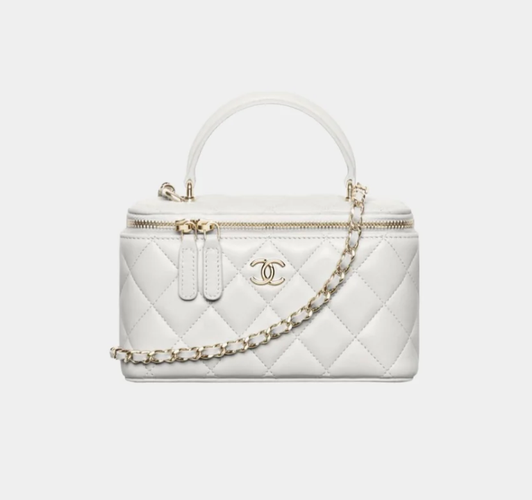 Chanel Classic Vanity Pouch Light Grey Quilted Calfskin