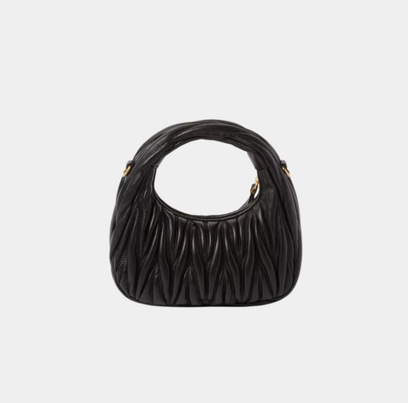 Miu Miu Wander Matelassé Nappa Leather Hobo Mini Bag Black
