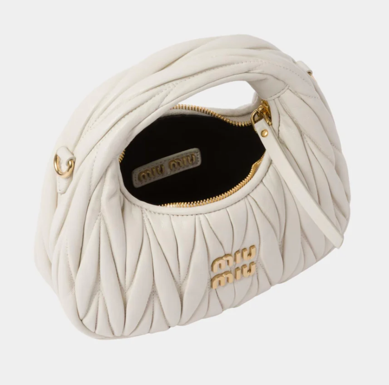 Miu Miu Wander Matelassé Nappa Leather Hobo Mini Bag White