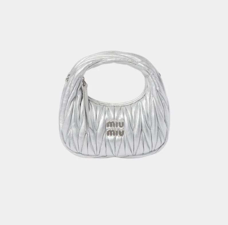 Miu Miu Wander Matelassé Nappa Leather Hobo Mini Bag Silver