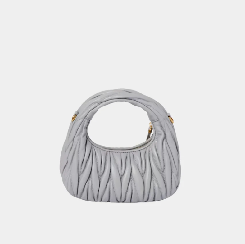 Miu Miu Wander Matelassé Nappa Leather Hobo Mini Bag Pearl Gray
