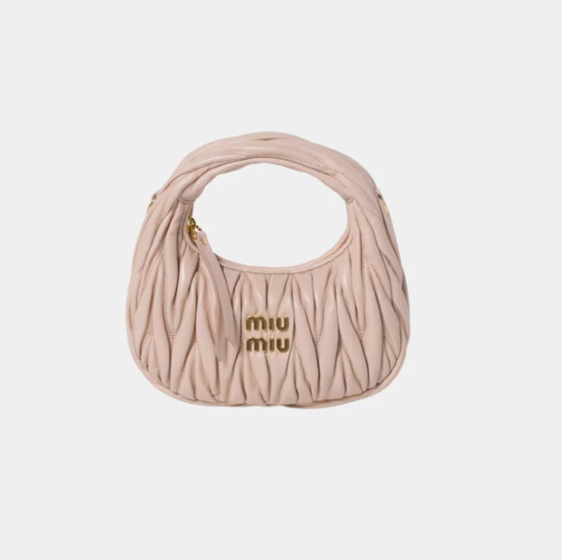 Miu Miu Wander Matelassé Nappa Leather Hobo Mini Bag Powder Pink