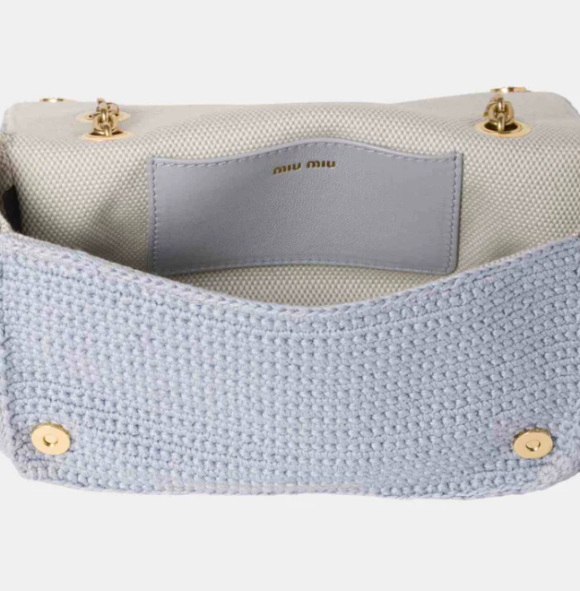 Miu Miu Cotton Cable-Knit Mini Bag Cornflower
