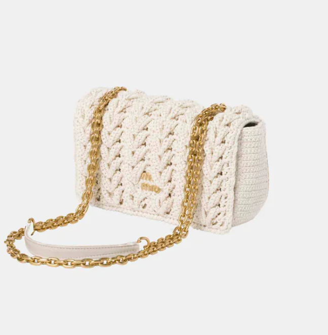 Miu Miu Cotton Cable-Knit Mini Bag Chalk White
