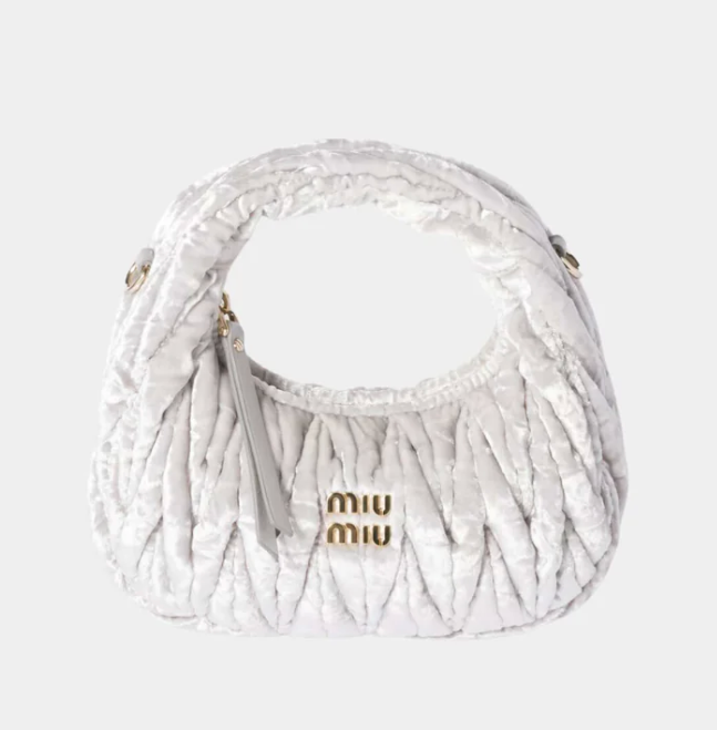 Miu Miu Wander Velvet Hobo Mini Bag Granite Gray
