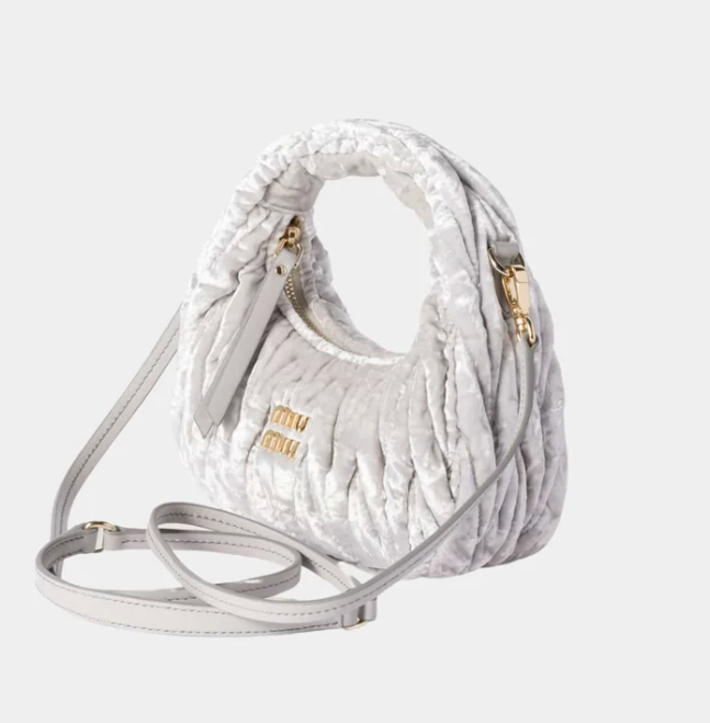 Miu Miu Wander Velvet Hobo Mini Bag Granite Gray