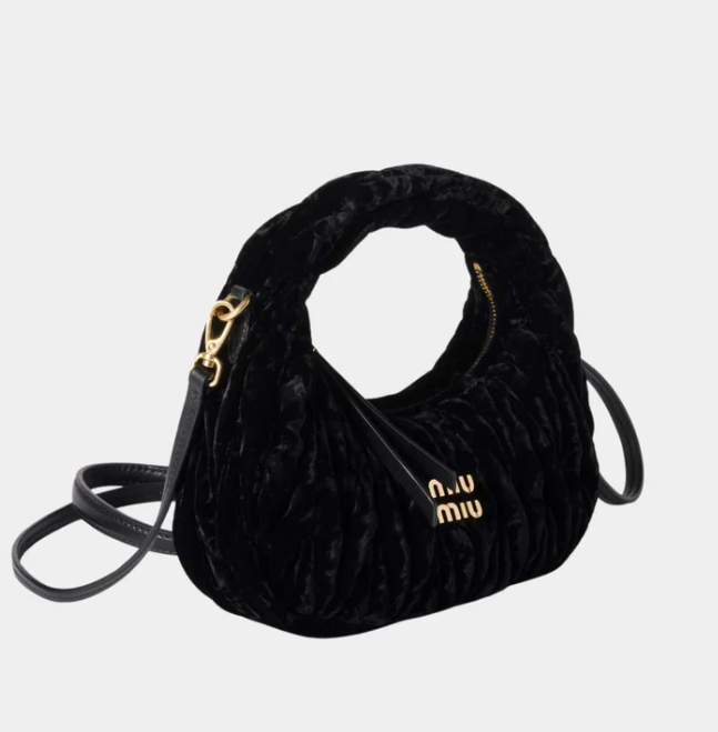 Miu Miu Wander Velvet Hobo Mini Bag Black