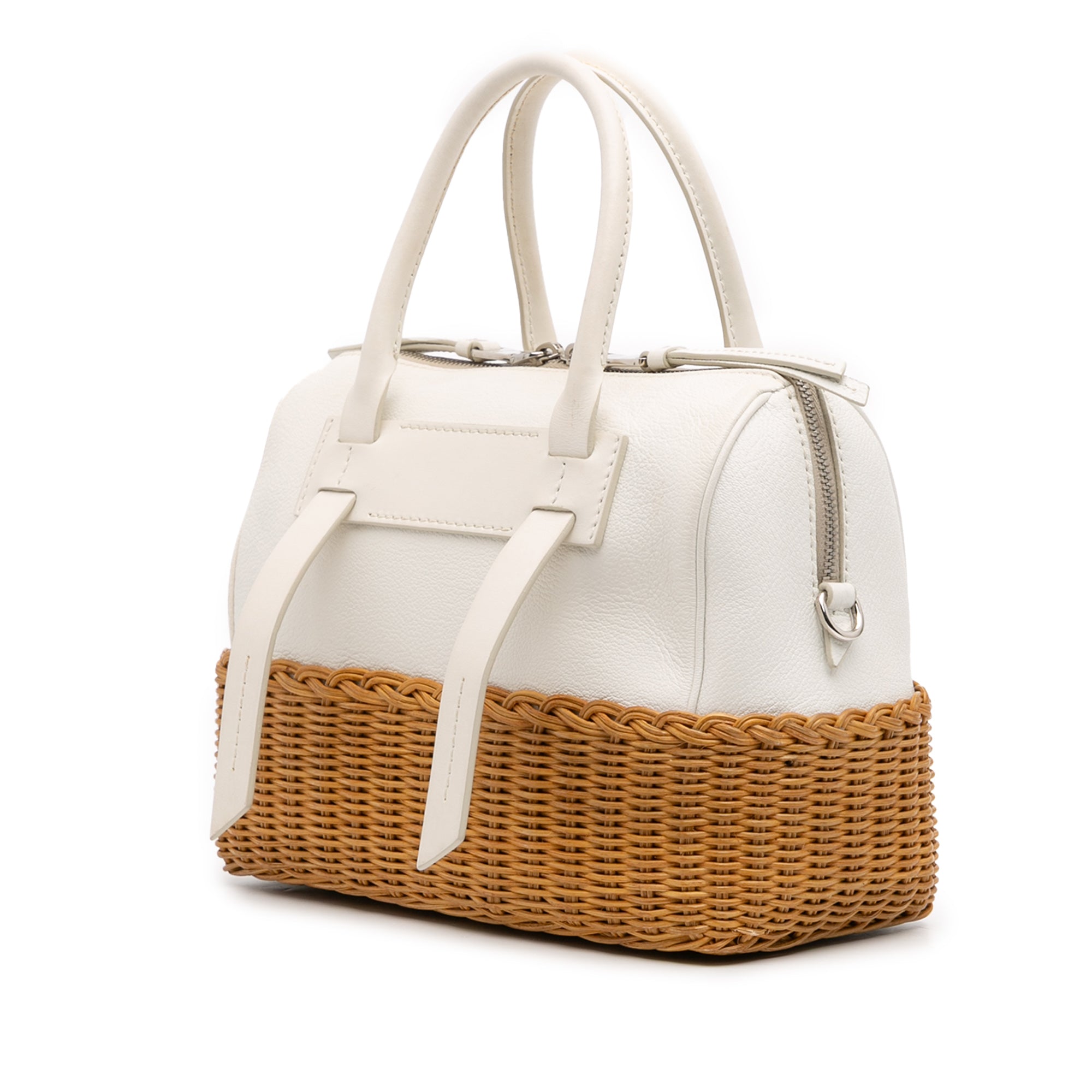 Miu Miu Wicker Trimmed Leather Top Handle Bag