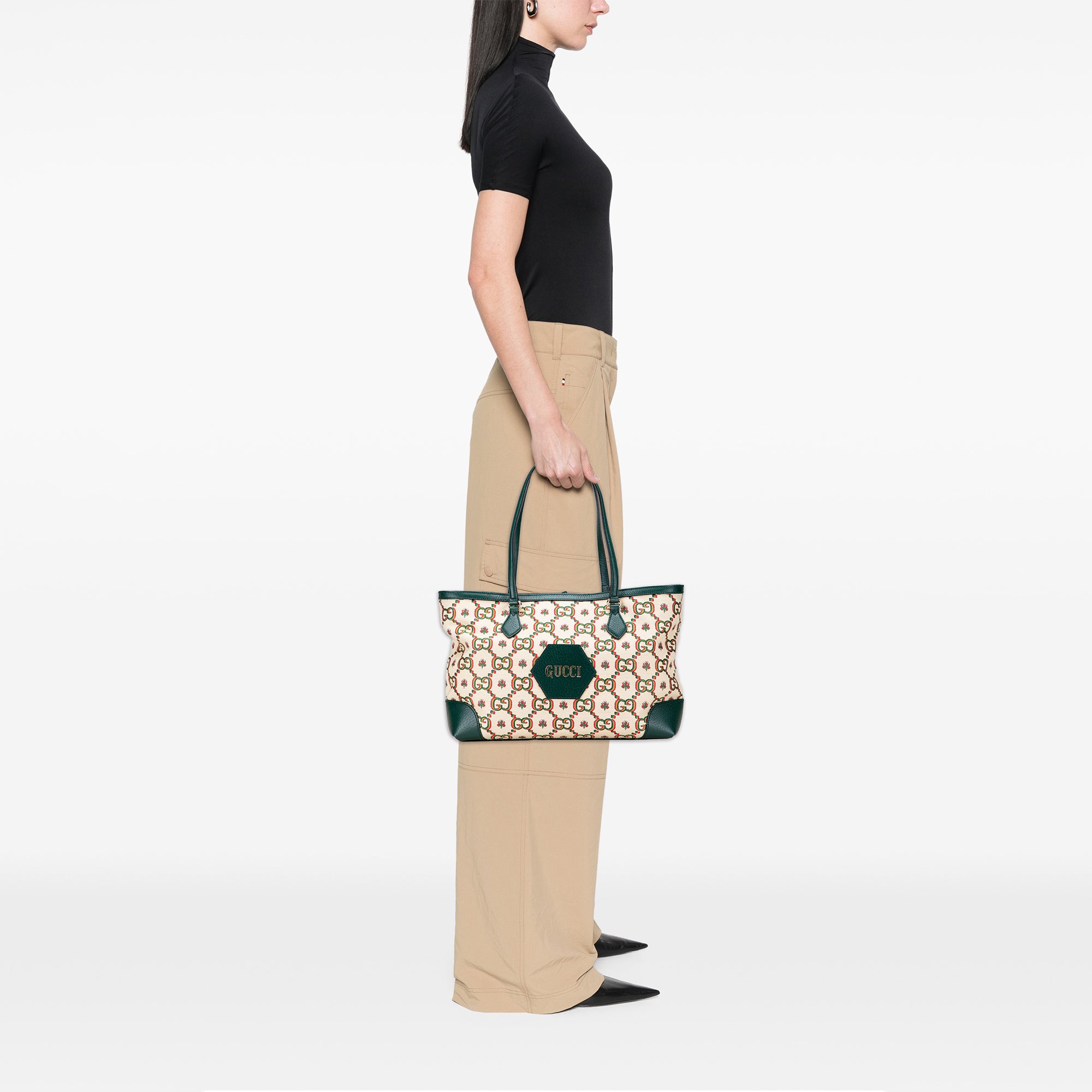 Gucci 100th Anniversary Medium GG Canvas Embroidered Flower Ophidia Tote