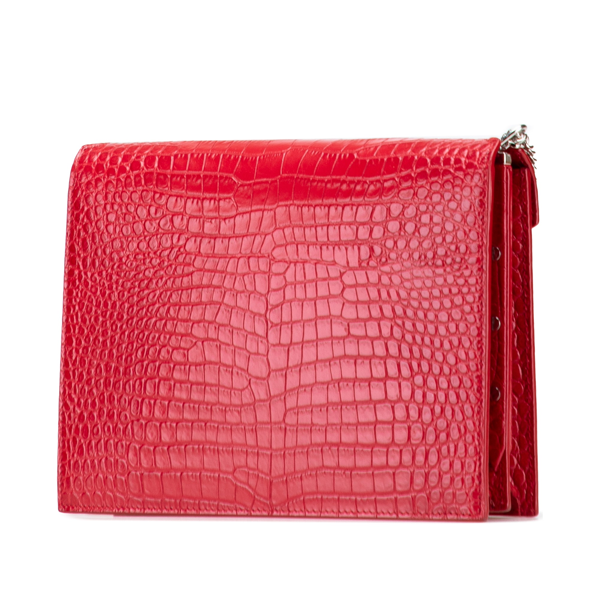 Saint Laurent Croc Embossed Leather Monogram Cassandra Clasp Bag