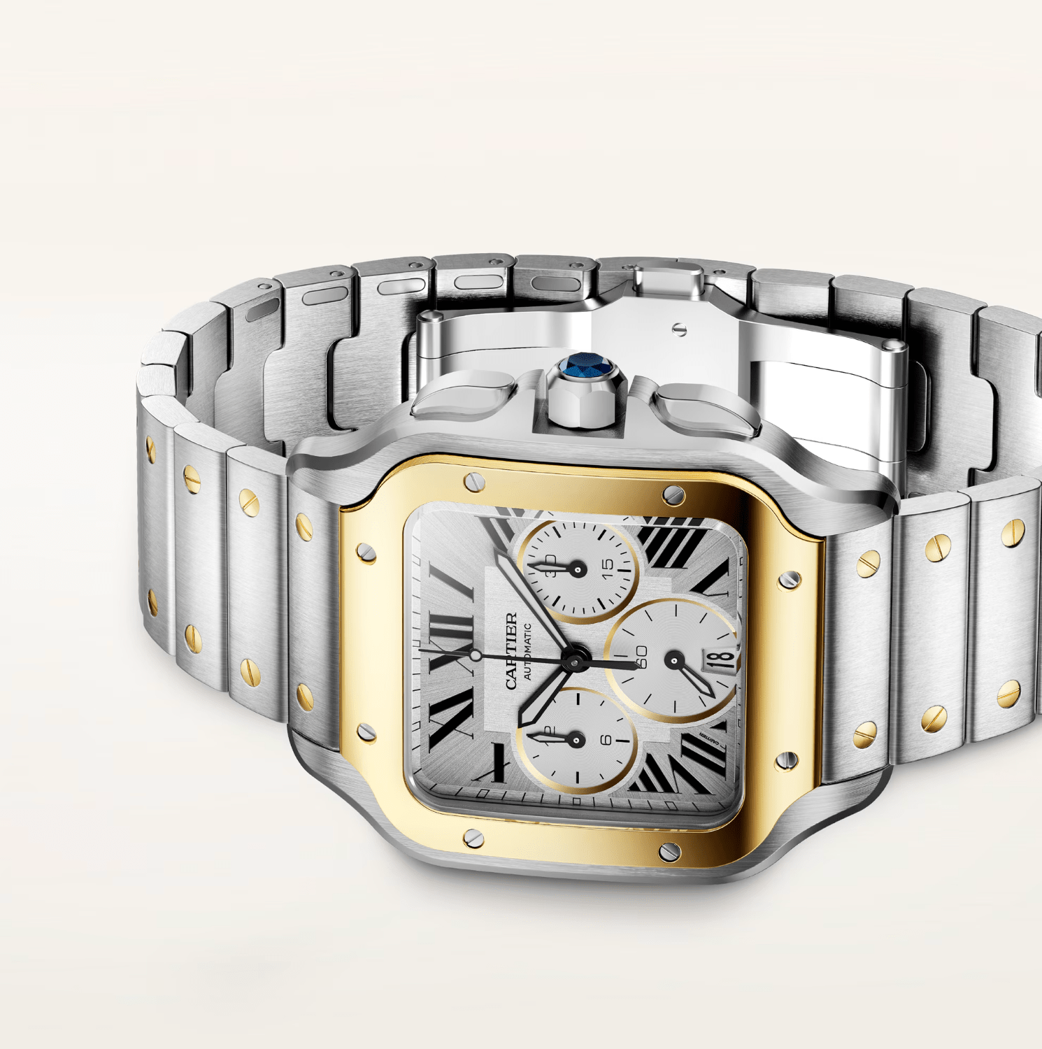 Cartier Santos de Cartier Chronograph Large Steel & Yellow Gold Watch - The Boutique
