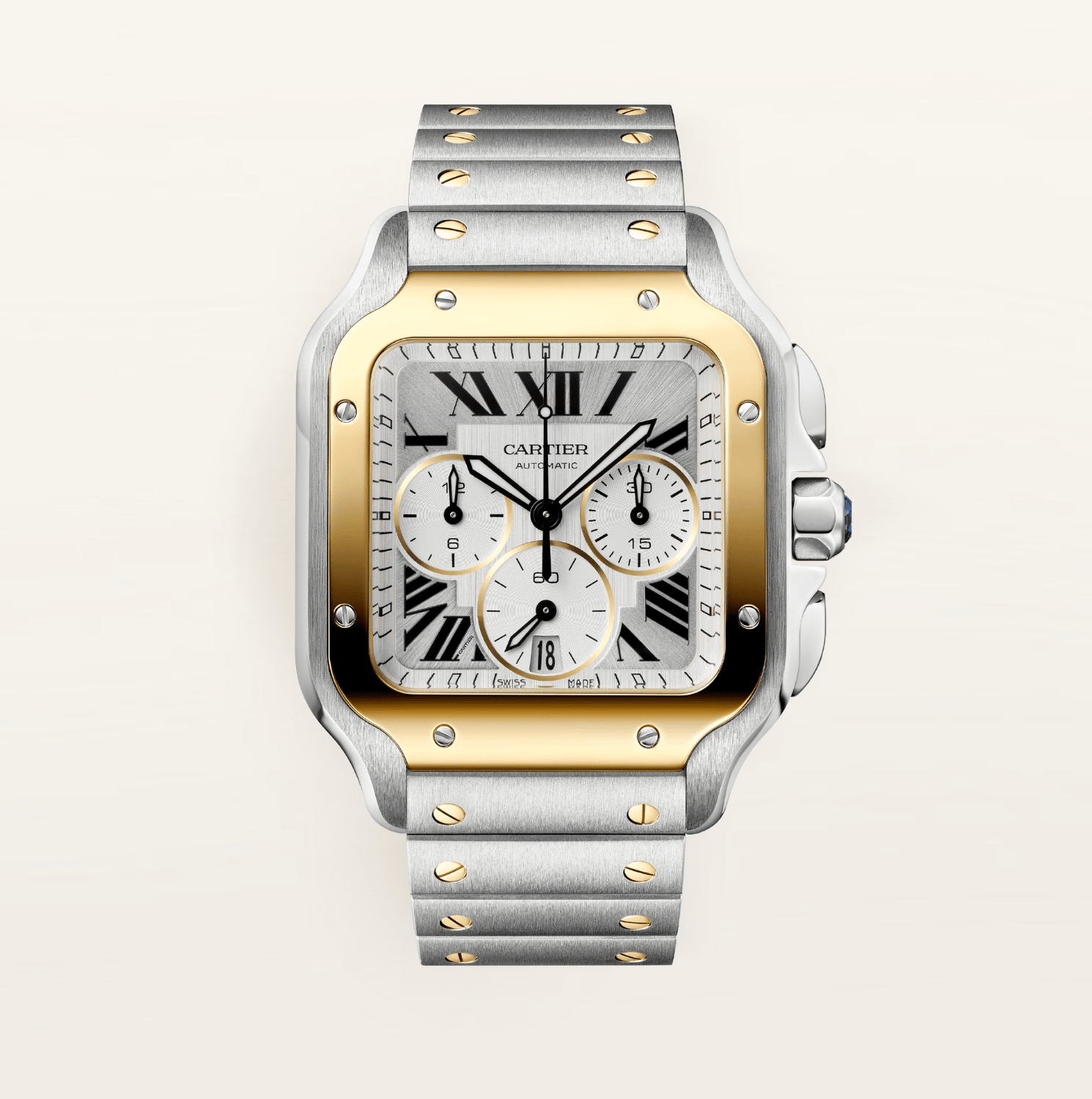 Cartier Santos de Cartier Chronograph Large Steel & Yellow Gold Watch - The Boutique