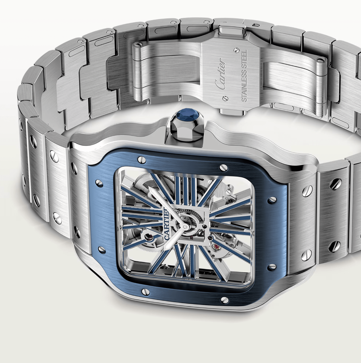 Cartier Santos Skeleton Blue Large Watch - The Boutique