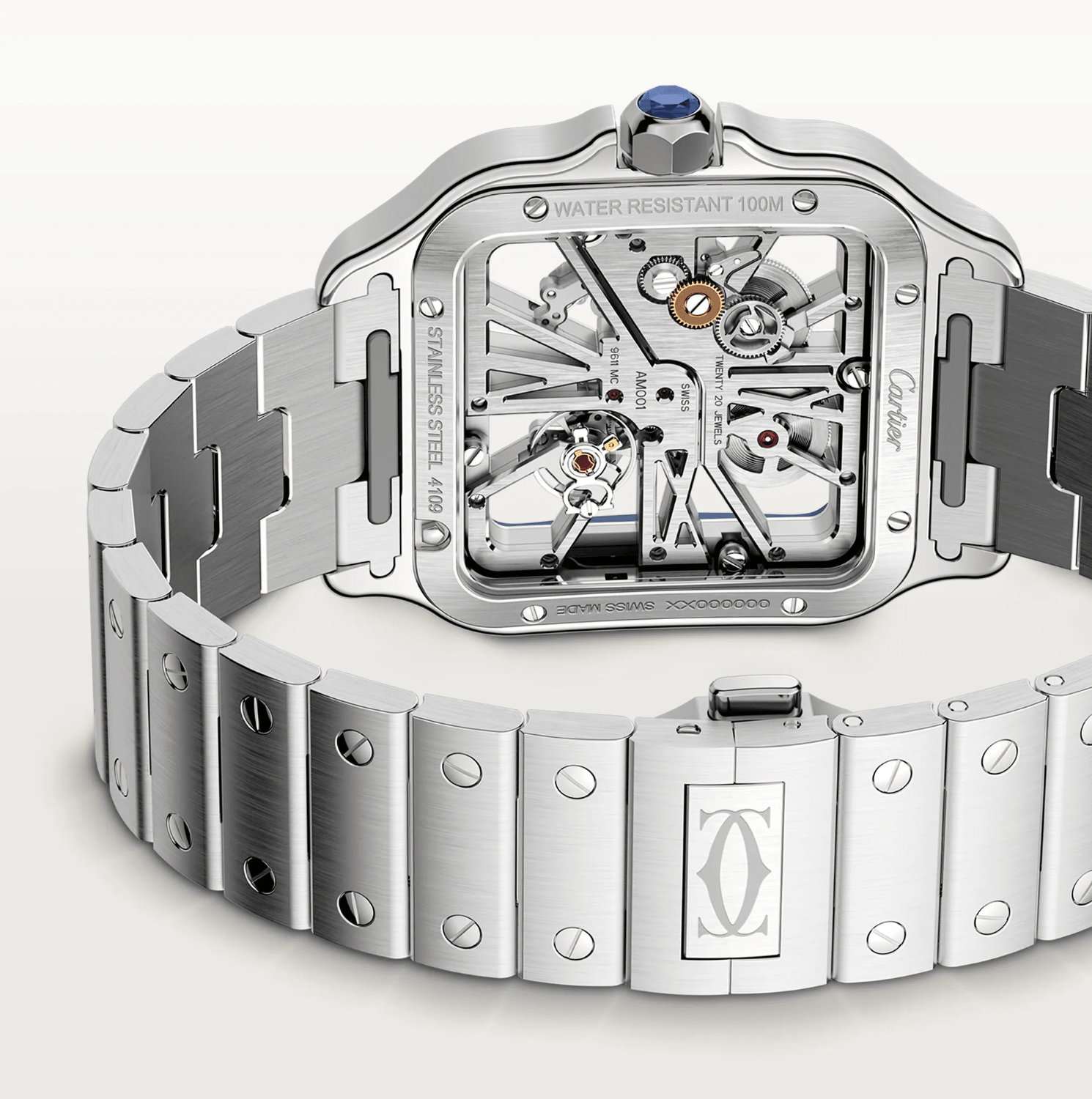Cartier Santos Skeleton Blue Large Watch - The Boutique