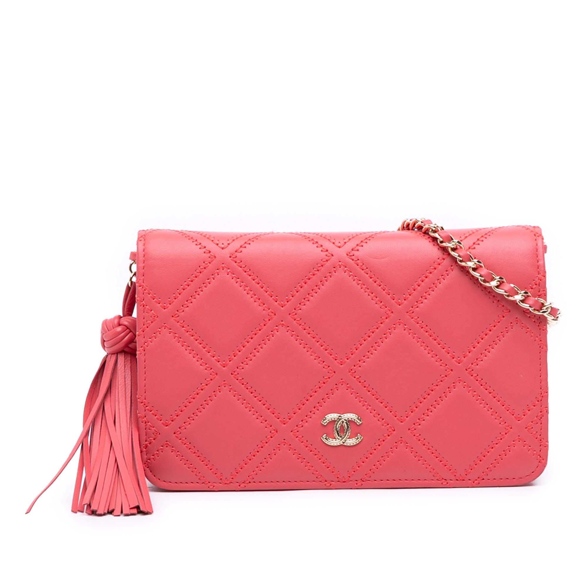 Chanel CC Quilted Lambskin Double Stitch Tassel Wallet On Chain - The Boutique