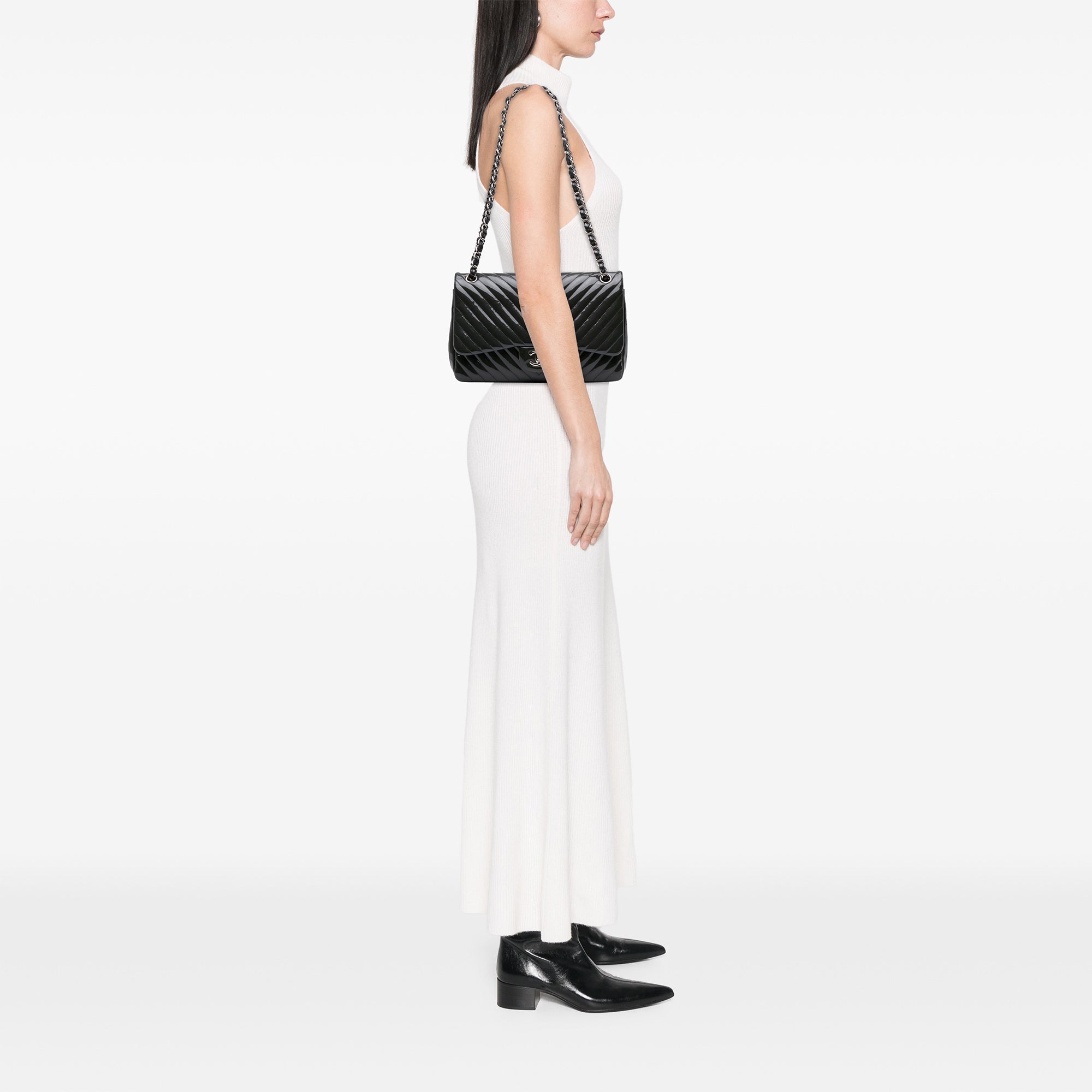 Chanel Jumbo Classic Chevron Patent Double Flap - The Boutique