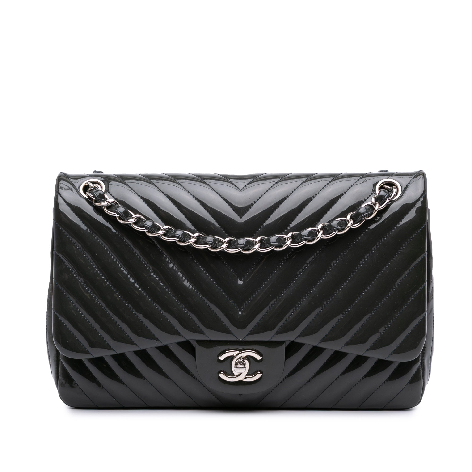 Chanel Jumbo Classic Chevron Patent Double Flap - The Boutique