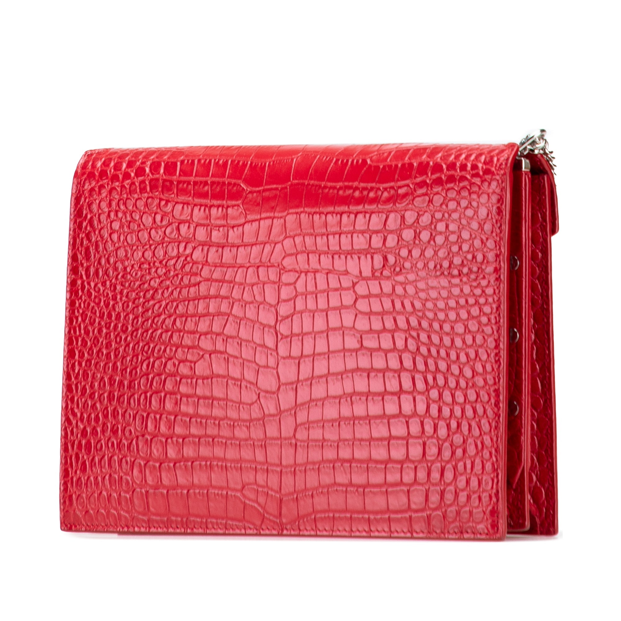 Saint Laurent Croc Embossed Leather Monogram Cassandra Clasp Bag - The Boutique