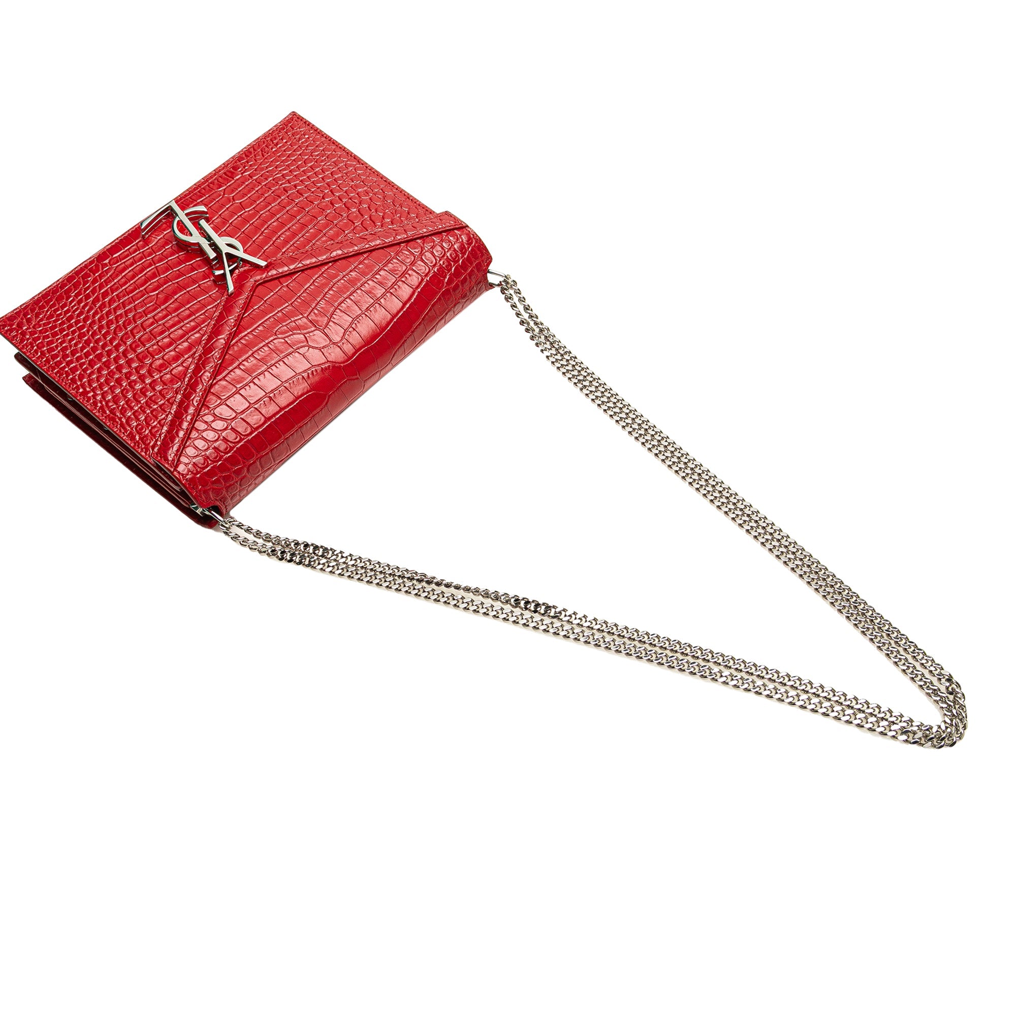 Saint Laurent Croc Embossed Leather Monogram Cassandra Clasp Bag - The Boutique