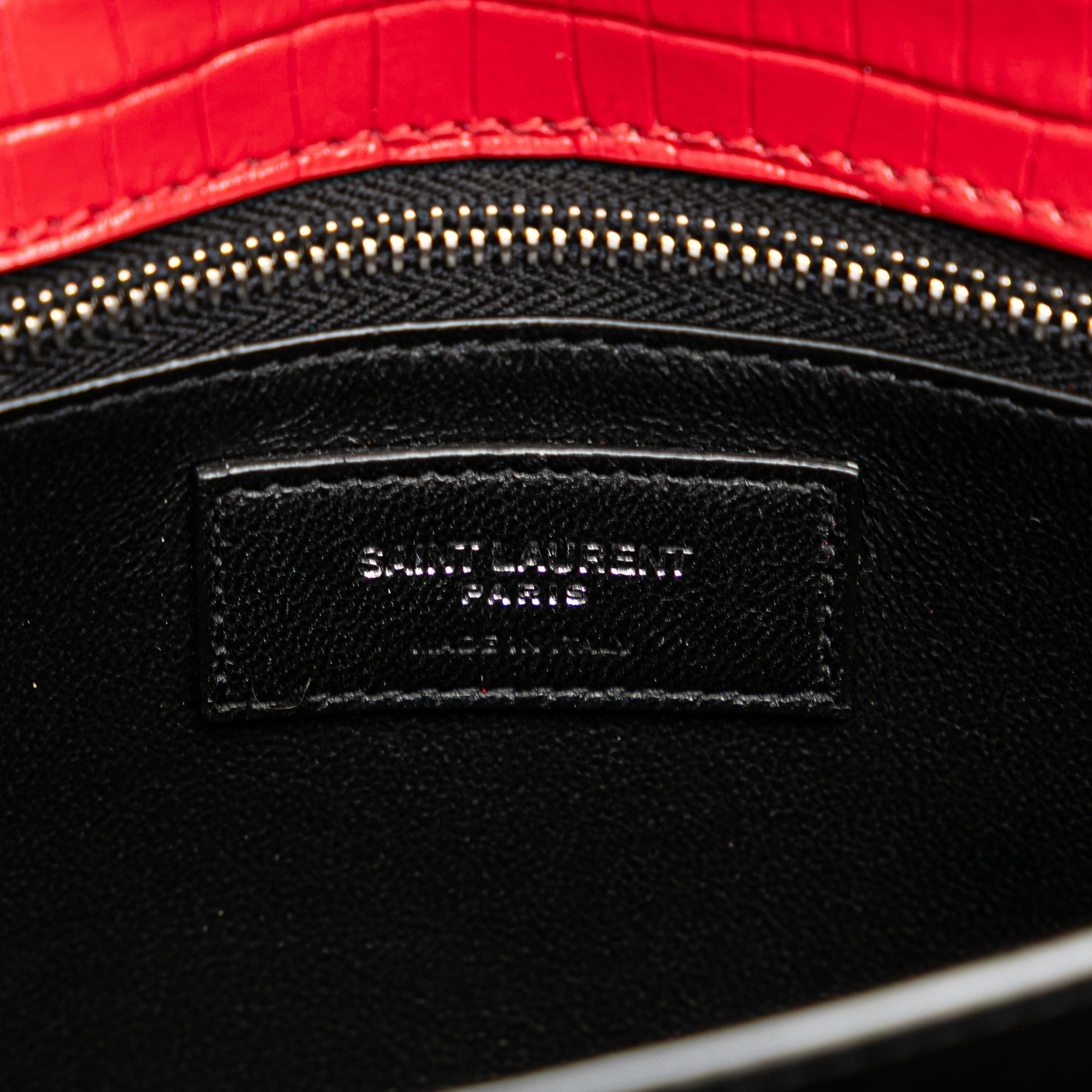Saint Laurent Croc Embossed Leather Monogram Cassandra Clasp Bag - The Boutique