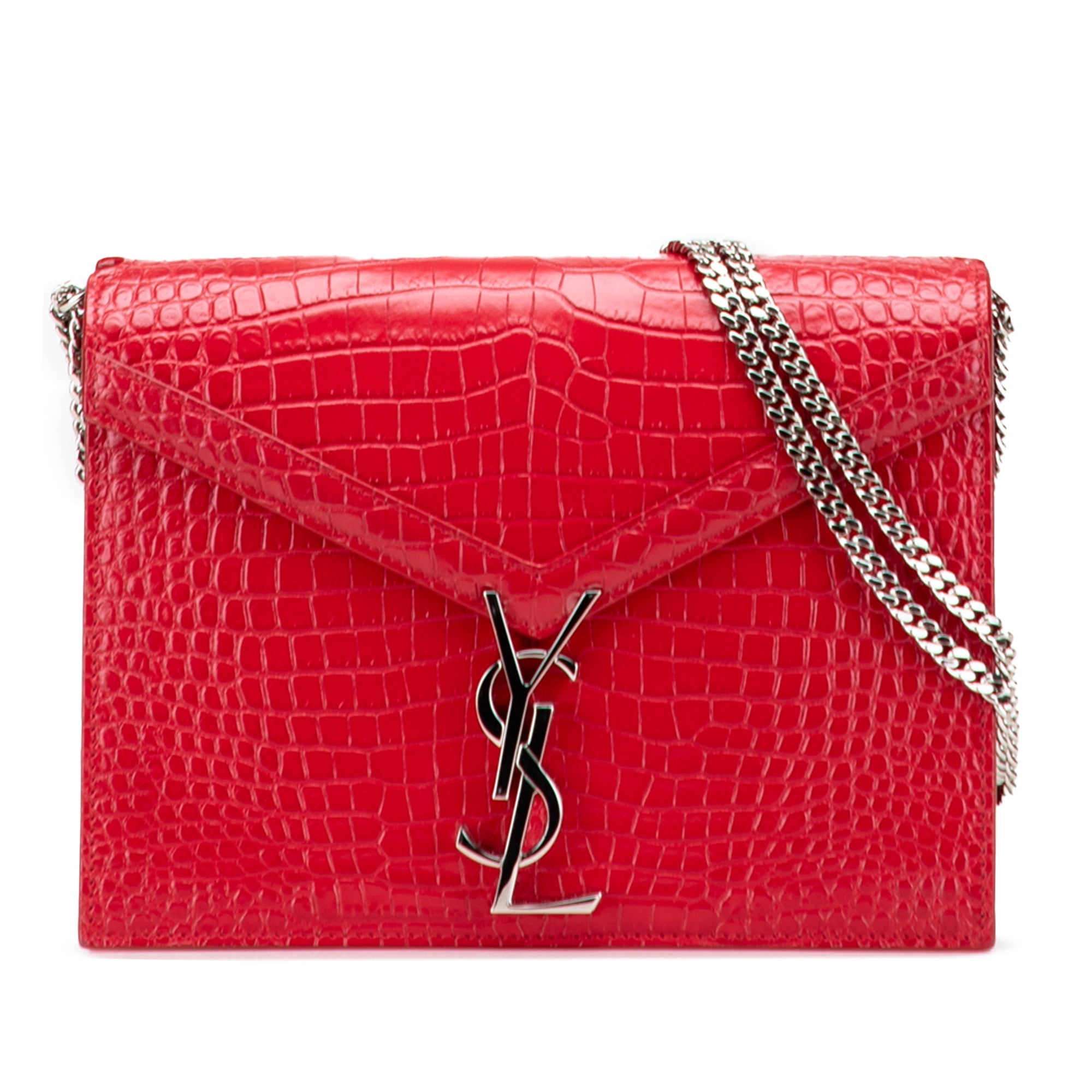 Saint Laurent Croc Embossed Leather Monogram Cassandra Clasp Bag - The Boutique
