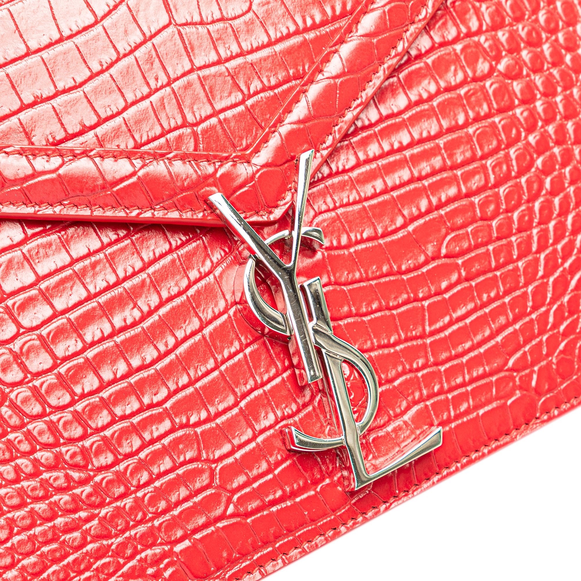 Saint Laurent Croc Embossed Leather Monogram Cassandra Clasp Bag - The Boutique