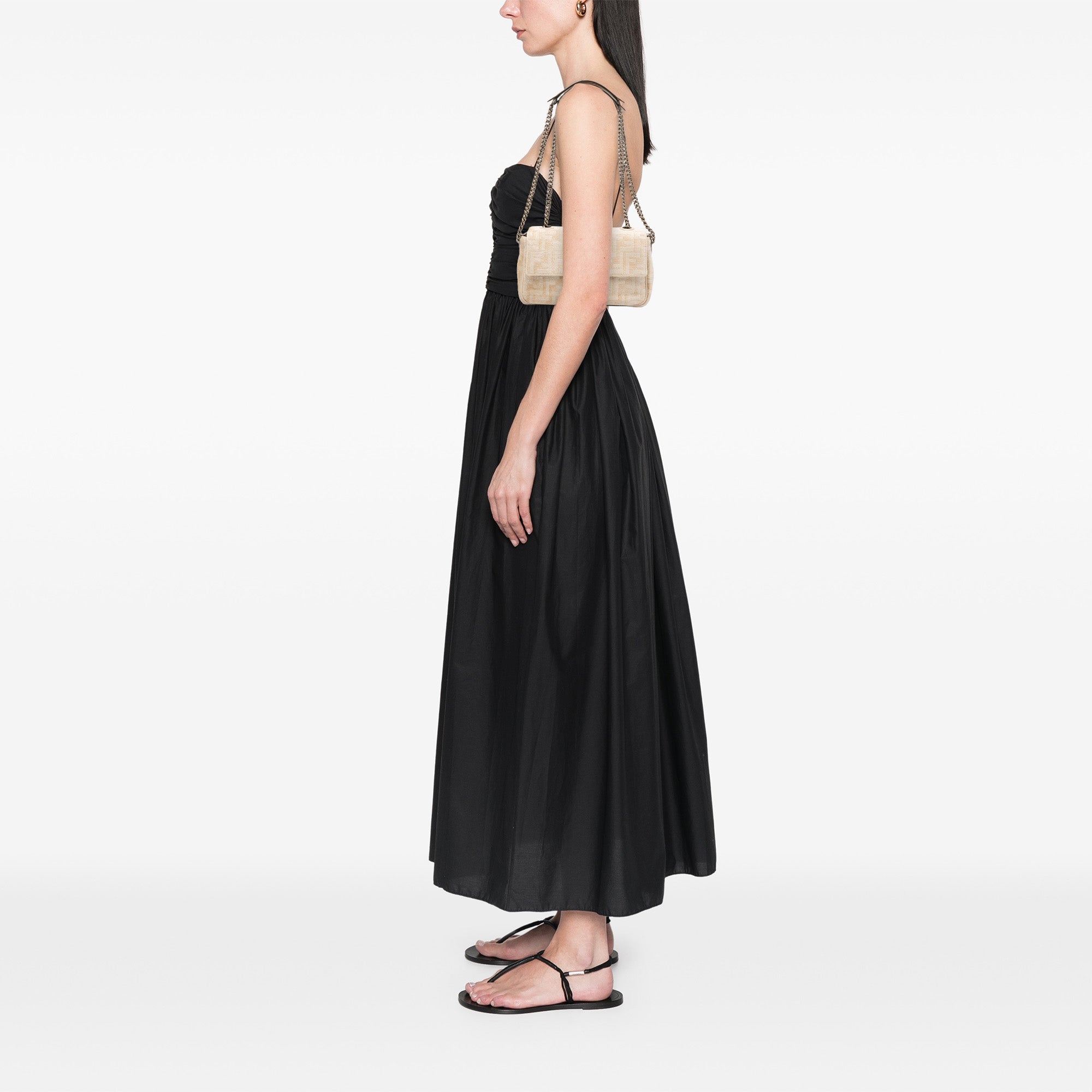 FF Chenille and Leather Chain Midi Baguette