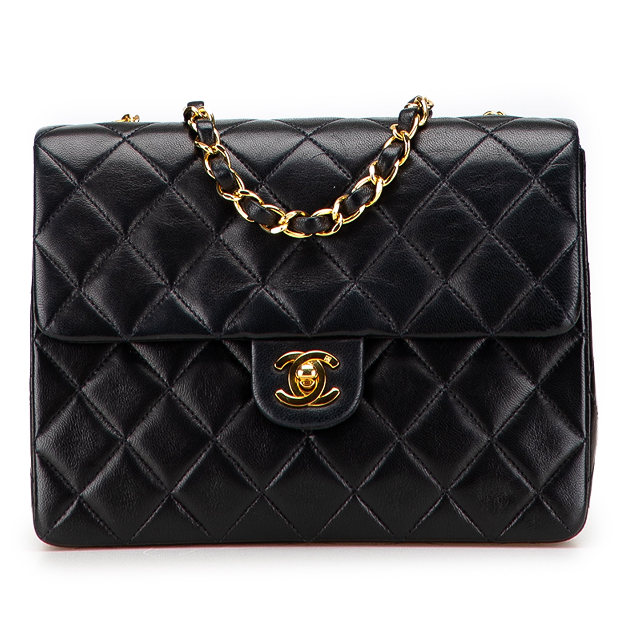 Square Quilted Lambskin Single Flap