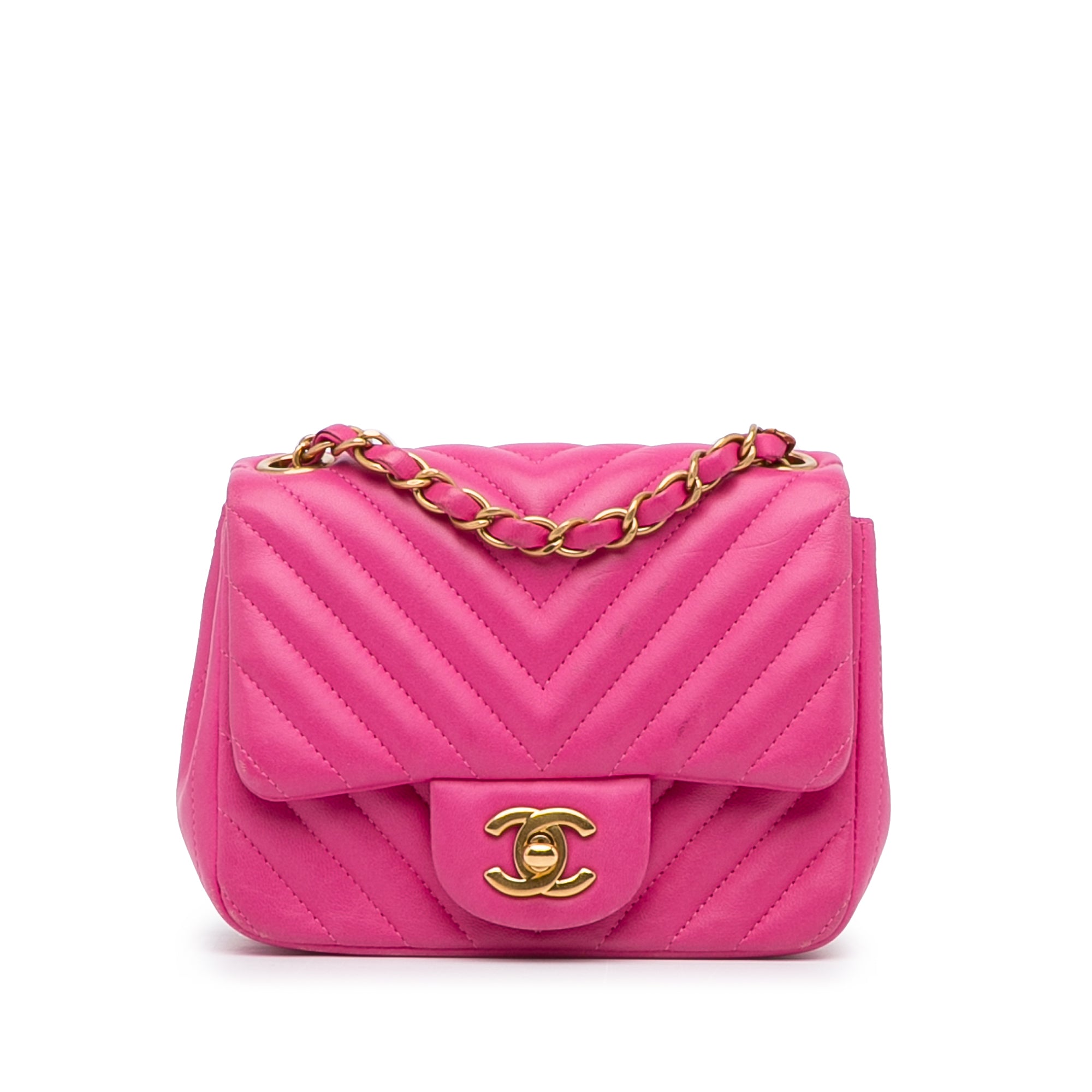 Chanel Mini Square Classic Chevron Lambskin Single Flap